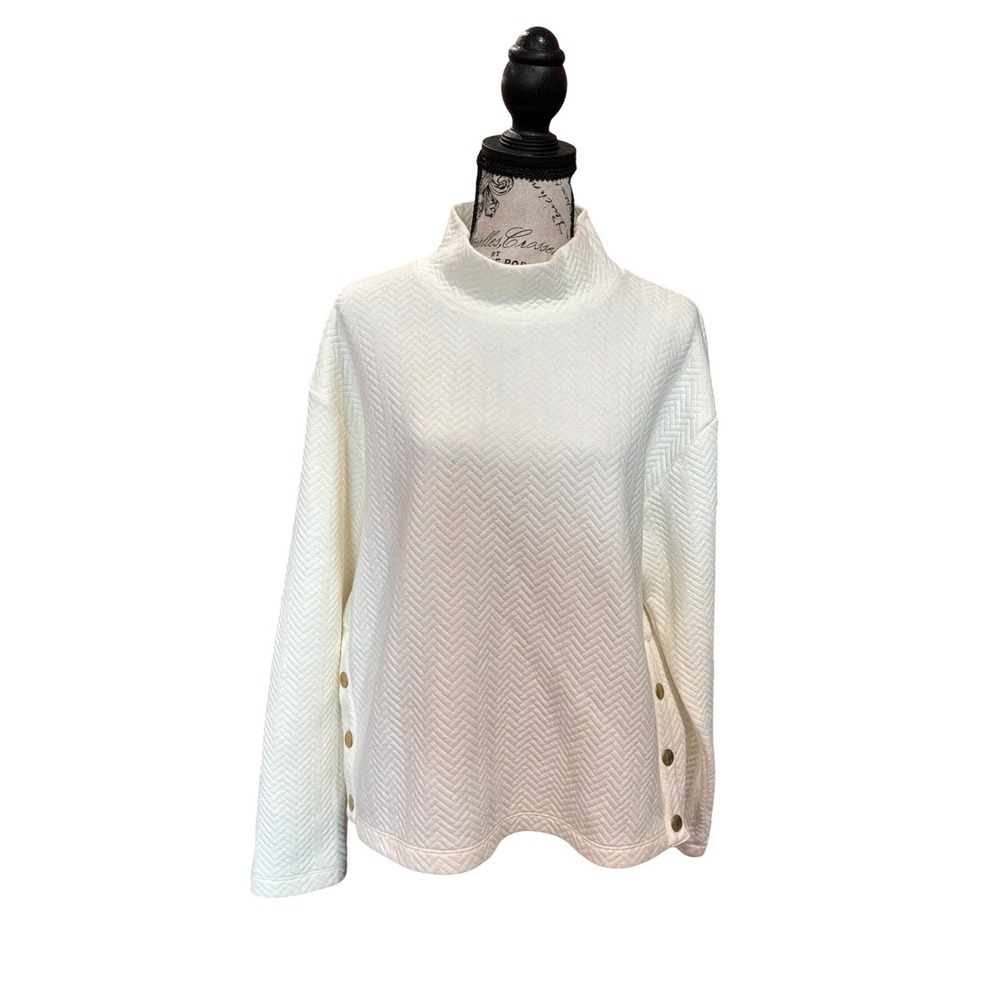 J.Crew Womens Ivory Quilted Chevron Mock Neck Side Button Pullover Top Large